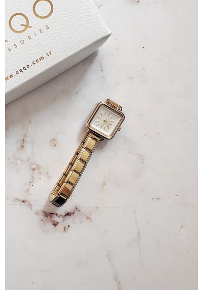 Thena Gold Kare Kadın Kol Saati Altın