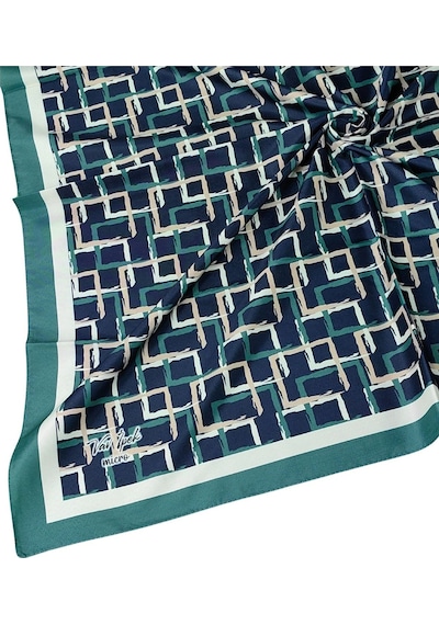 Mim Eşarp Vav İpek Kadın Micro Twill Sport Desenli Eşarp Zümrüt - Lacivert