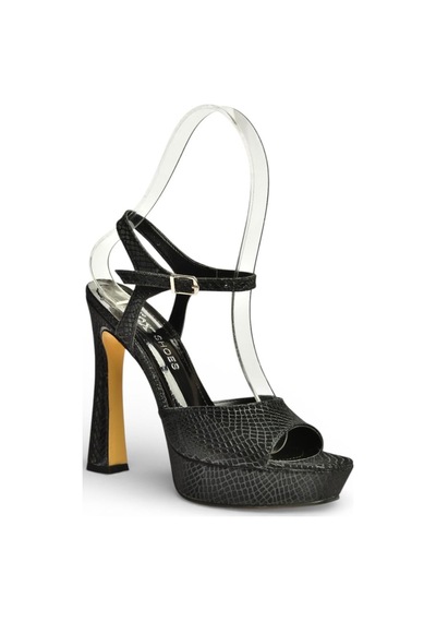 Fox Shoes U246082507 Siyah Yılan Baskı Platform Topuklu Kadın Ayakkabı Siyah