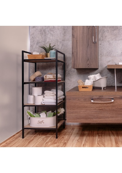 Ahşap Dekoratif Açık Banyo Dolabı Havluluk Sabunluk Çok Amaçl Raf Siyah Ahşap Dekoratif Açık Banyo Dolabı Havluluk Sabunluk Çok Amaçl Raf Siyah