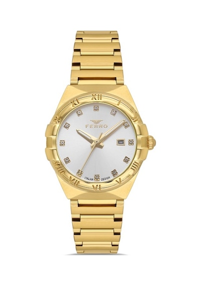 Ferro Quartz Çelik Altın Rengi 32 Mm Kelebek Kilitli Kadın Kol Saati Altın
