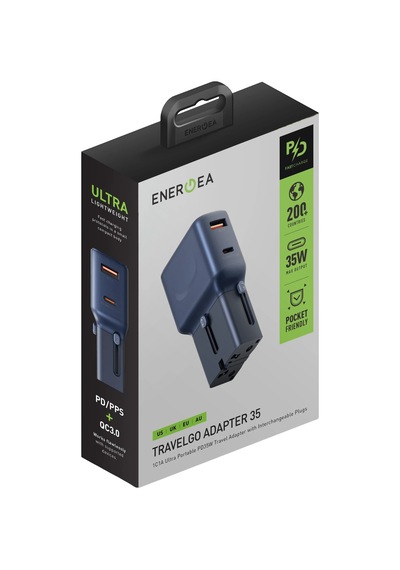 Energea Travelgo 35w 1 Adet Type-c 35w Ve 1 Adet 18w Usb Çıkışlı Pd Hızlı Şarj Aleti - Mavi