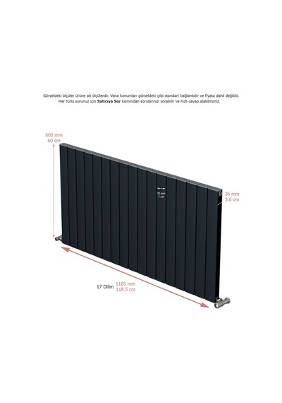Alüminyum Radyatör 60x119 17 Dilim Antrasit Ral7016 Smyrna