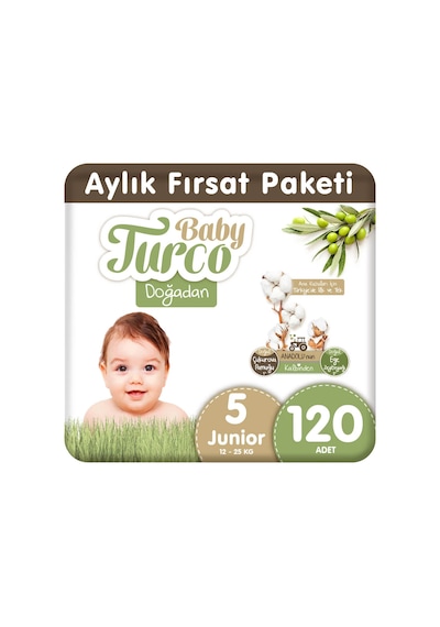 Baby Turco Doğadan Bebek Bezi 5 Numara Junior Aylık Fırsat Paketi 120 Adet
