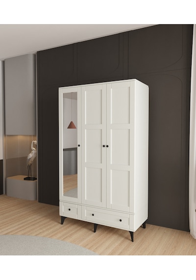 Toprak 3 Kapaklı Çekmeceli Gardırop - Tamamı Mdf Beyaz