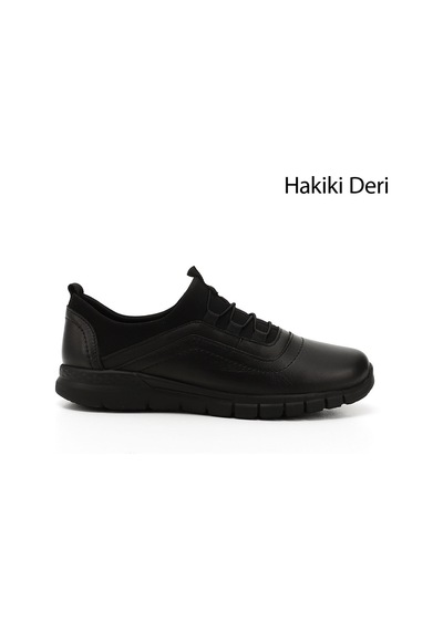 Gönderi(R) Gönderi R Siyah Lastik Bağcıklı Hakiki Deri Comfort Sneaker Siyah