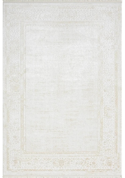 Elegance Eg002a Gri Halı Bej Detaylı Çerçeveli Modern Viskon Doğal Iplik Bambu Halı Tozu Az-55 Bej-beyaz