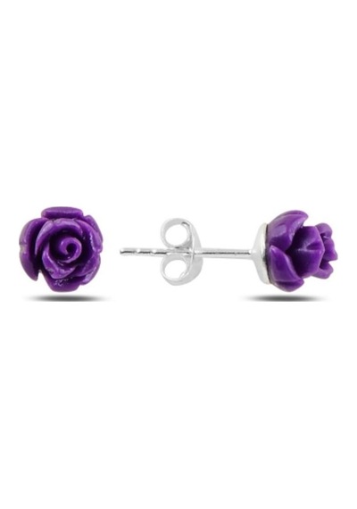 Brezza Lusso Jewelry Mor Gül Figürlü Bayan Gümüş Küpe