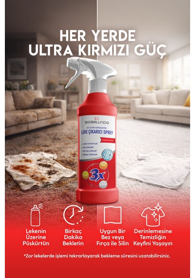 3x Konsantre Güçlü Formül Leke Çıkarıcı Sprey Temizleyici 500 Ml