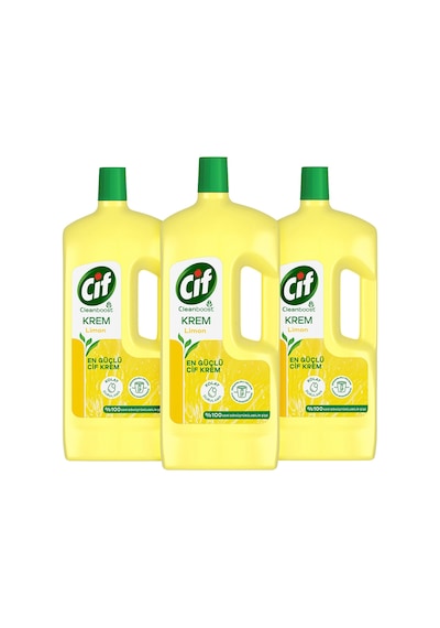 Cif Krem Yüzey Temizleyici Limon Kokulu Yağ ve Kireç Sökücü Leke Çıkarıcı 3 x 1500 ML