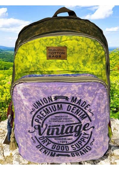 Old Cotton Cargo Kaliteli Vintage Disayn Sırt Gezi Çantası New Patchwork 5017 Yeşil
