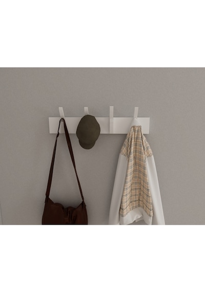 Hepsi3boyutlu Modern Duvar & Kapı Kanca Askılık - 4 Adet Beyaz Kanca Askılık - Model No : 3 Beyaz