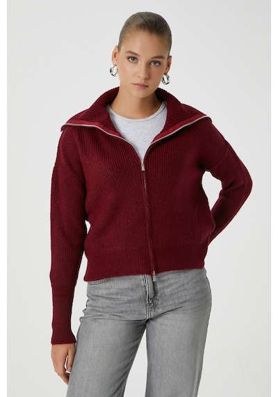 Ritnice Kadın Woody Grade Bordo Çift Taraf Fermuarlı Polo Triko Hırka Bordo