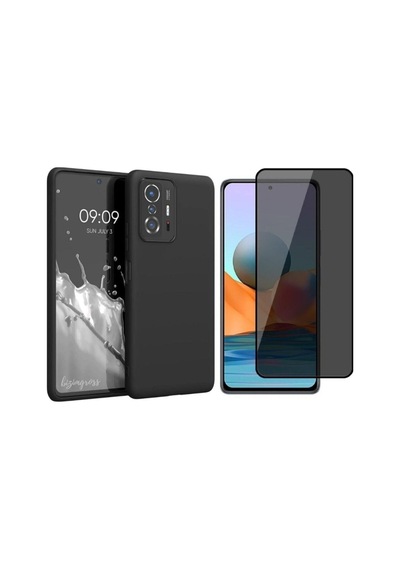 Xiaomi Mi 11t Kılıf Premium Silikon Telefon Kılıfı+tam Kaplayan Hayalet Ekran Koruyucu Cam Siyah