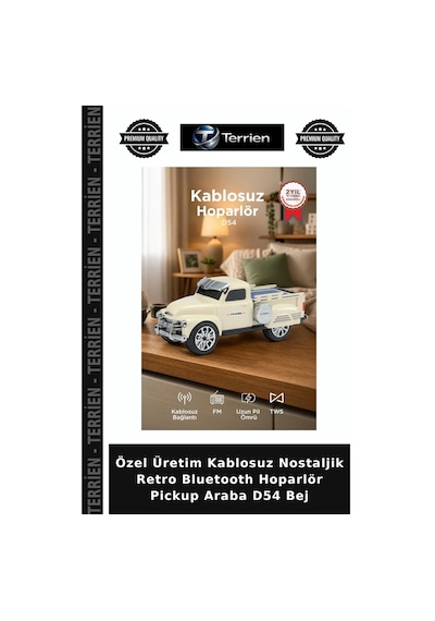 Özel Üretim Kablosuz Nostaljik Retro Bluetooth Hoparlör Pickup Araba D54 Bej