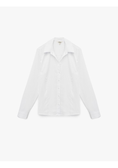 Koton Slim Fit Düğmeli Klasik Yaka Uzun Kollu Poplin Gömlek Beyaz 7wak60016uw