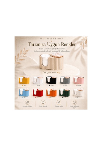 Makyaj Pamuğu Ve Kulak Çubuğu Organizeri 13cmx6cmx7cm Bej