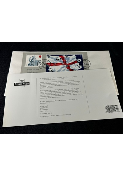 Futbol Temalı 2002 Dünya Kupası İngiltere İlk Gün Zarfı Royal Mail Fdc Postadan Geçmiş