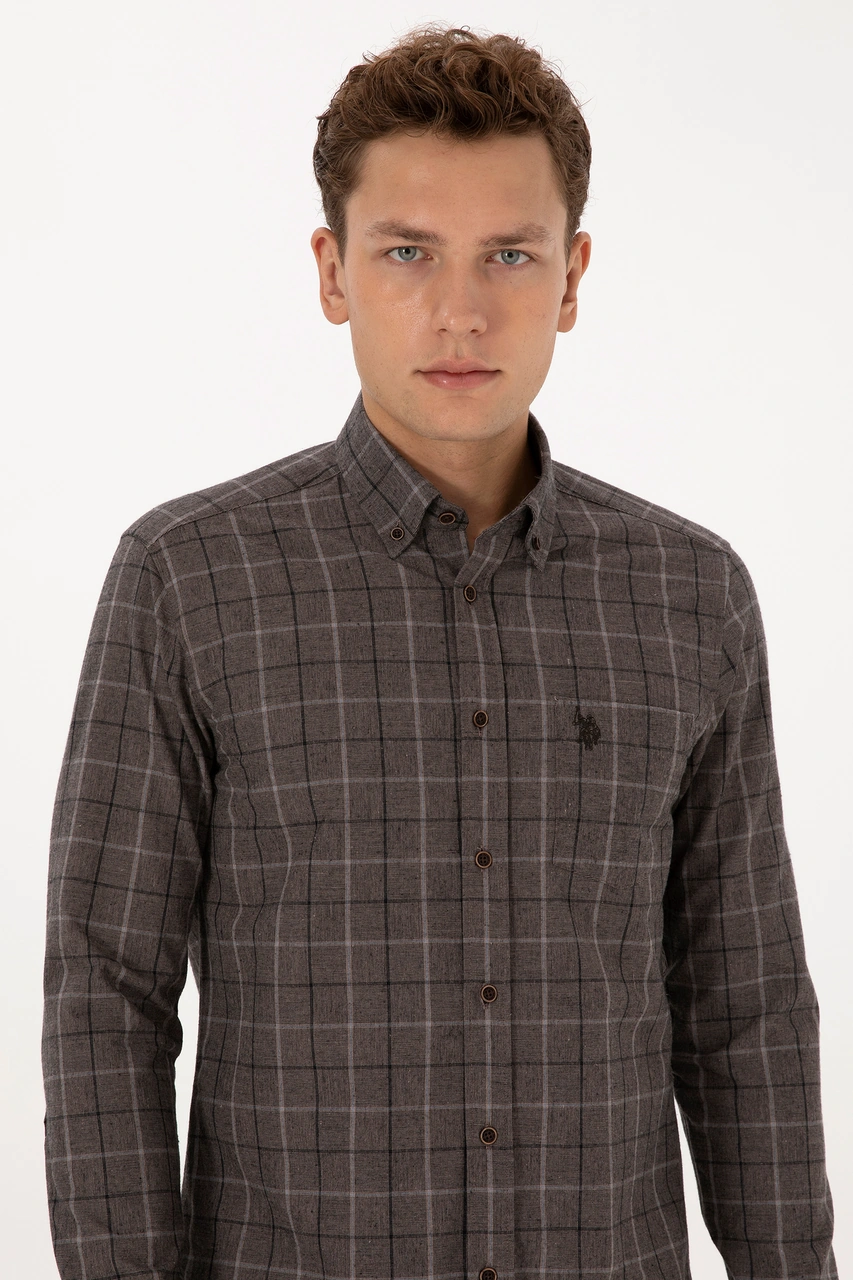 U.s. Polo Assn. Erkek Kahverengi Gömlek Desenli 50308555-vr029 Kahverengi