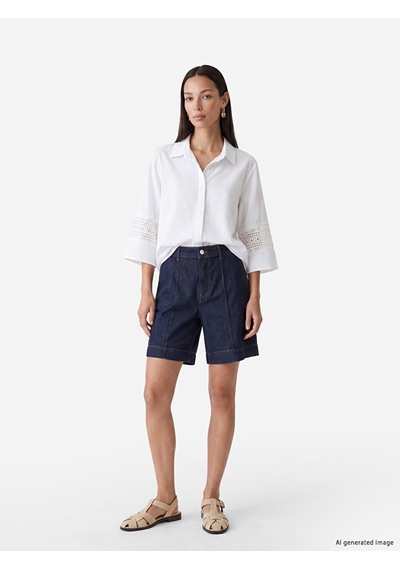 Lcw Everyday Ekru Gömlek Yaka Nakışlı Oversize Bluz
