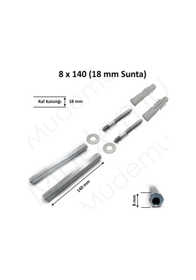 Mudemu Gizli Raf Tutucu Bir Takım 8 Mm X 14 Cm