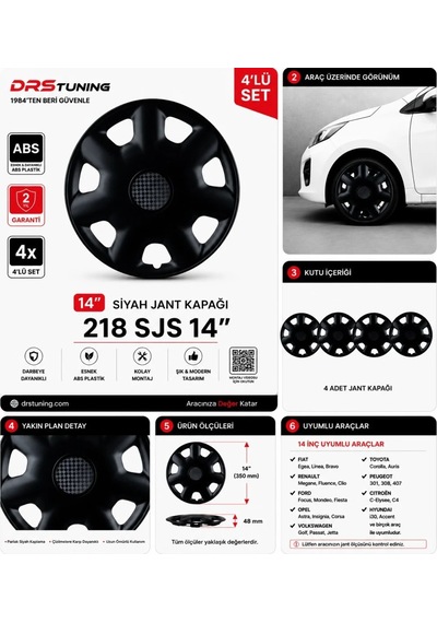 Alfa Romeo Uyumlu 14 Inç Kırılmaz Parlak Siyah Jant Kapağı 1 Takım 4 Adet No:218