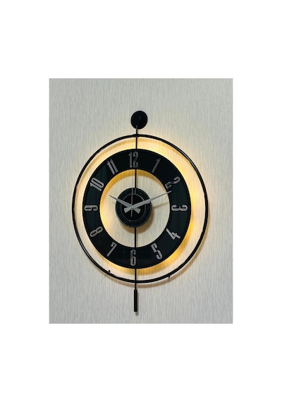 Pey Aksesuar Metal Camlı Duvar Saati 50 X 70 Cm Orta Boy Işıklı Gerçek Cam M51-siyah-şeffaf-siyah-gümüş Siyah