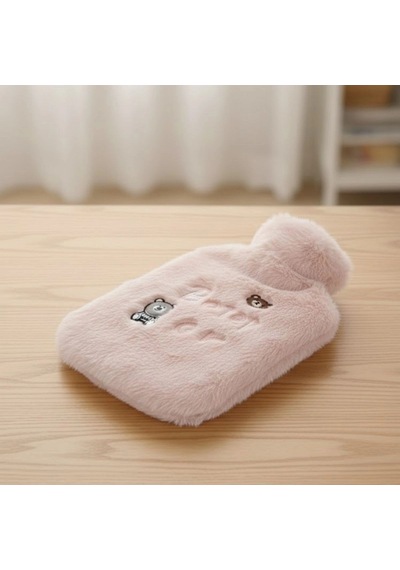 Işıklı Ayıcıklı Figürlü Pembe Peluş Sıcak Su Torbası 1 Lt Yumuşak Kılıf, Uzun Süre Sıcak Tutan Ter Çok Renkli