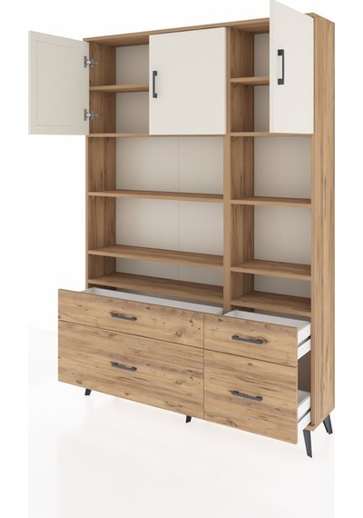 Arges Dolap 10 Raflı 4 Çekmeceli 3 Kapaklı 132x30x195 Çam-aytaşı/çam Aytası/atlas Çam