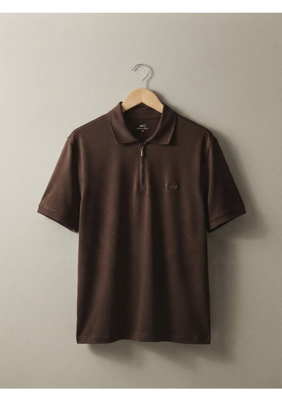 Maccali Erkek Kahve Pamuklu Dokulu Rahat Kalıp Polo Yaka Tişört Kahverengi