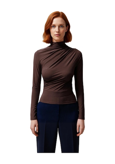 Ersefa Moda Kare Yaka Örme Slim Düz Desen Casual Günlük Crop Kısa Kol Bl Kahverengi
