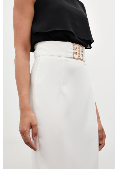 Sateen Aksesuar Detaylı Kalem Etek - Ekru-134580 Ekru