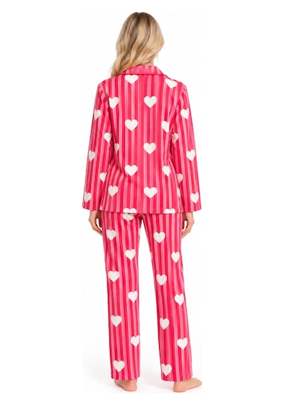 Sleeeproom Kadın Süet Düğmeli Mevsimlik Çizgili Kalp Desen Pijama Takımı Kırmızı Kalpli
