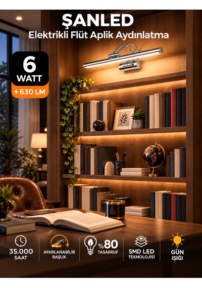 6w Elektrikli Flüt Led Aplik Krom Renk Gün Işığı Ayarlanabilir Başlık