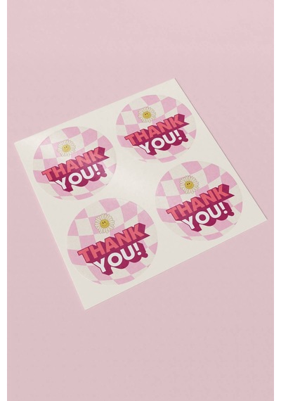 Damalı Papatyalı Thank You Sticker 3x3cm St2196 Çok Renkli