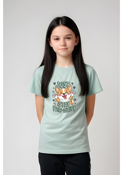 Panios Kids Just Stay Paw Baskılı Kız Çocuk Tişört Ve Eşofman Alt-üst Takım Mint Yeşili