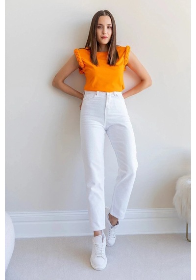 Woddi Mom Çnr Kadın Yüksek Bel Beyaz Jeans Likralı Esnek Kot Pantolon Yeni Hsn-2
