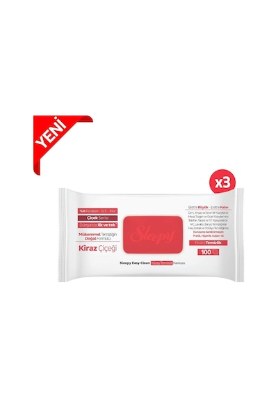 Sleepy Easy Clean Kiraz Çiçeği Yüzey Temizlik Havlusu 100' Lü X 3 Tekli