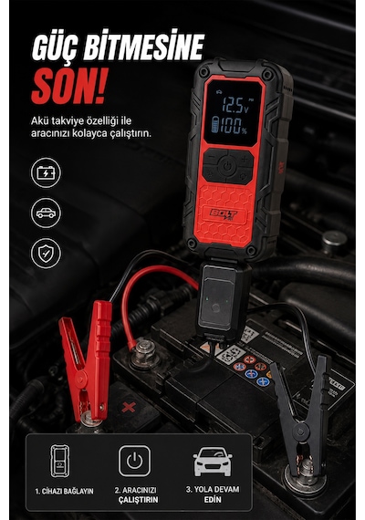 Bolt 001 Taşıma Çantalı 4' Ü 1 Arada Akü Takviye Cihazı Şarjlı Lastik Şişirme Powerbank Led Işık