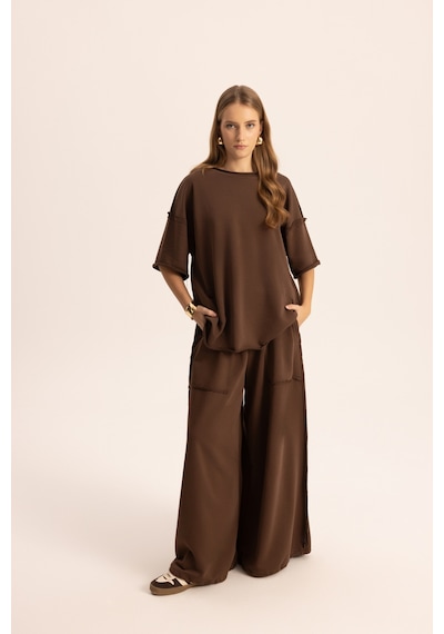 Mai Studios Co. Flex Kahve Oversize T-shirt Eşofman Takım Kahve