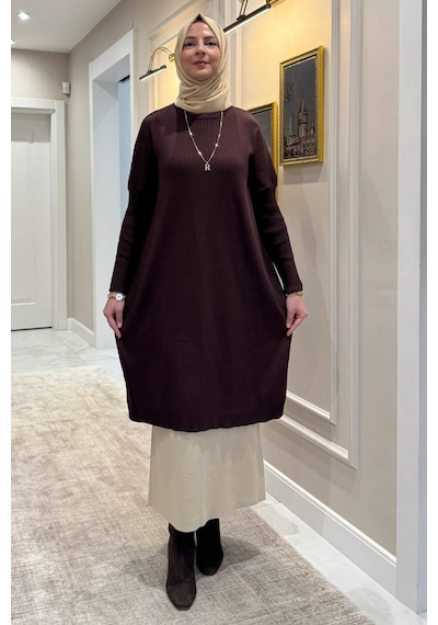 Rabia Şamlı Dora Triko Tunik Acı Kahve Çok Renkli