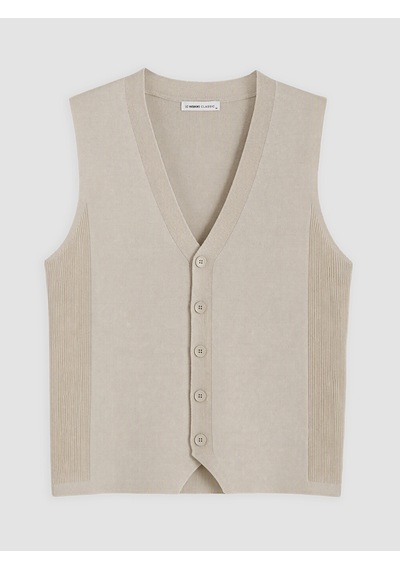 Lcwaıkıkı Classic Bej Regular Fit V Yaka Erkek Triko Yelek