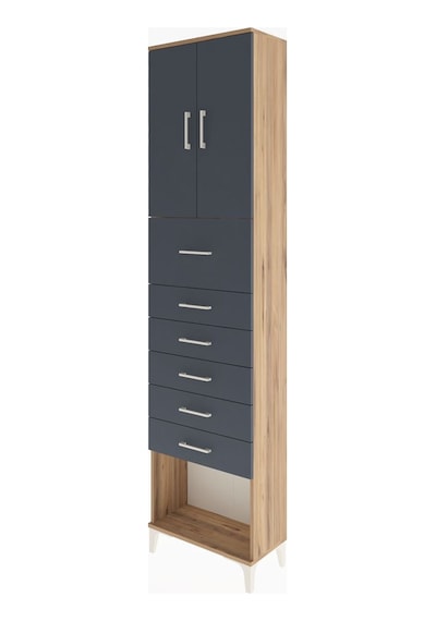 Arges Dolap 2 Raflı 6 Çekmeceli 2 Kapaklı 60x30x243 Çam-antrasit Çam