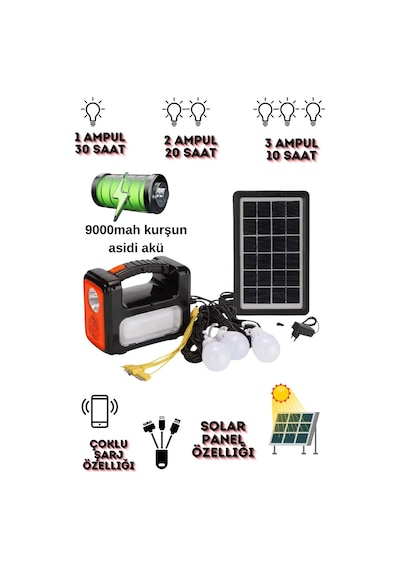At-9011 Dat Güneş Enerjisi Aydınlatma Kiti - Şarj Edilebilir Çok Amaçlı Acil Durum Işığı Bağ Evi Köy
