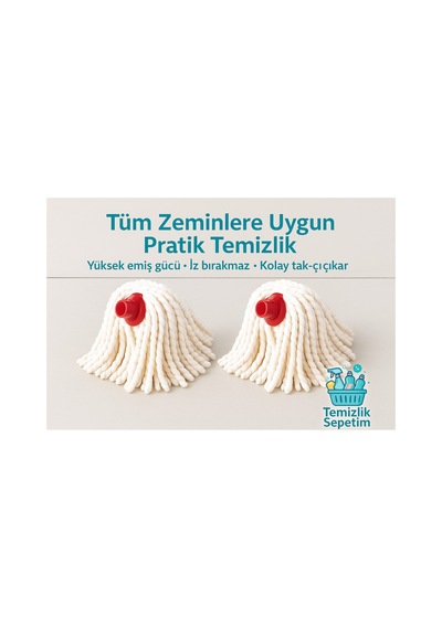 Süper Emici & Dayanıklı Mikrofiber Mop Başlığı Ekonomik 2 Li Paket