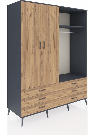 Kronos Gardrop 4 Raflı 6 Çekmeceli 2 Askılı 176x59x221 Antrasit-çam Çam Kronos Gardrop 4 Raflı 6 Çekmeceli 2 Askılı 176x59x221 Antrasit-çam Çam