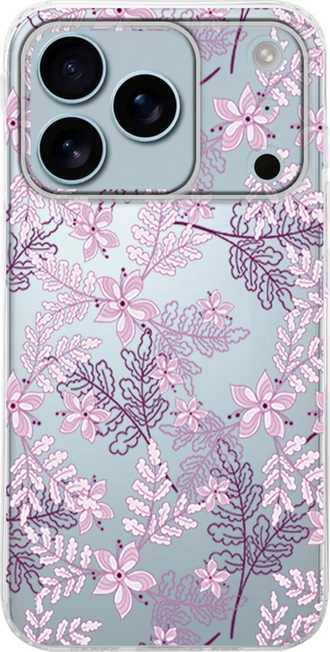 Apple Uyumlu iPhone17 Pro Max İle Kamera Çevresi Açık Floral Pudra Baskılı Şeffaf Kılıf