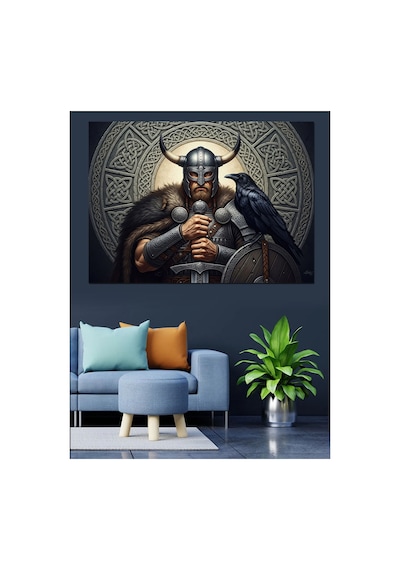 Baltalı Ve Kasklı Güçlü Viking Yağlı Boya Dokulu Kanvas Tablo Canvas Tablosu