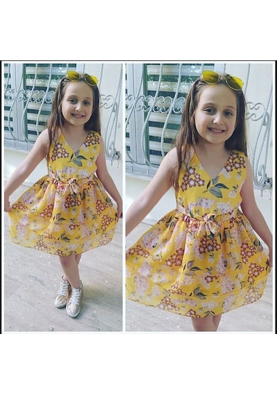 Modavals Çiçekli Beli Lastikli Şifon Kız Çocuk Elbise Çok Renkli