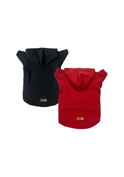 Kapişonlu Polar Sweatshirt Köpek Ve Kedi Kıyafeti & Elbisesi - Kırmızı & Siyah 2'li Fır